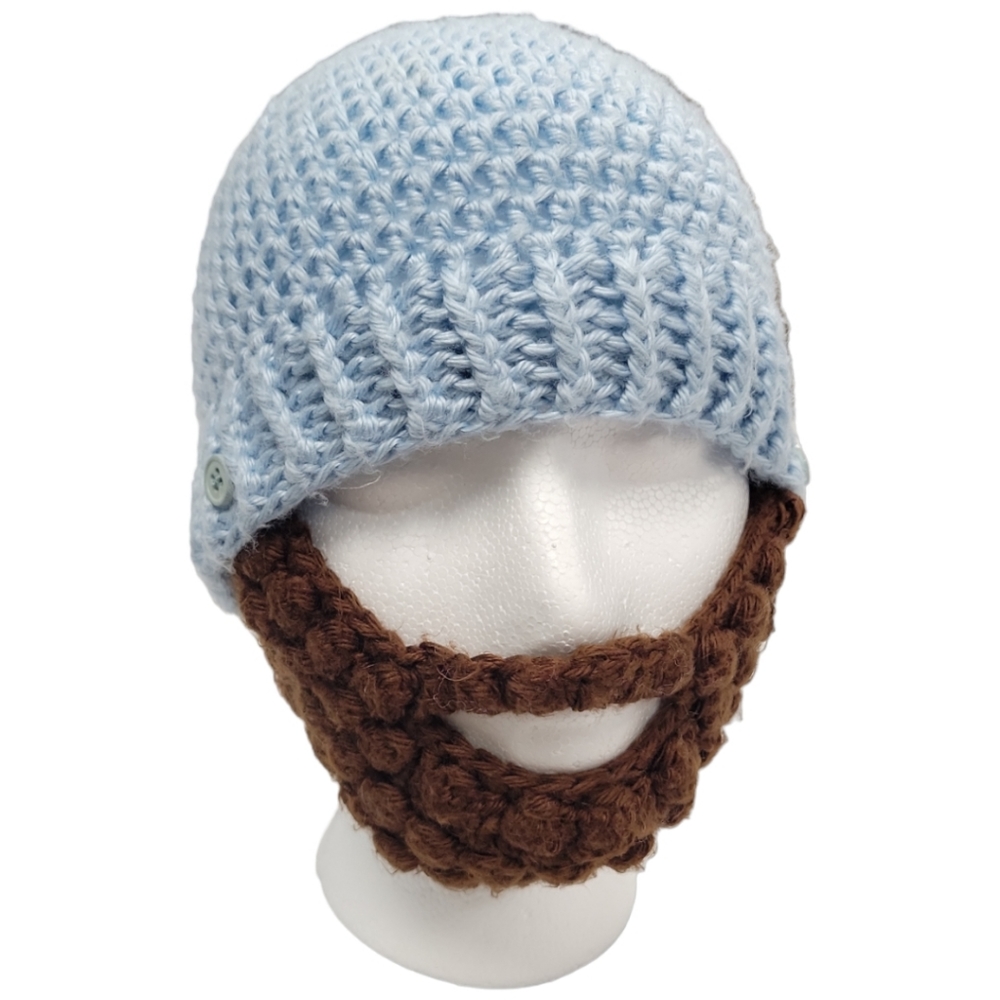 Handmade Crochet Youth Bearded Stocking Cap, Removable Beard